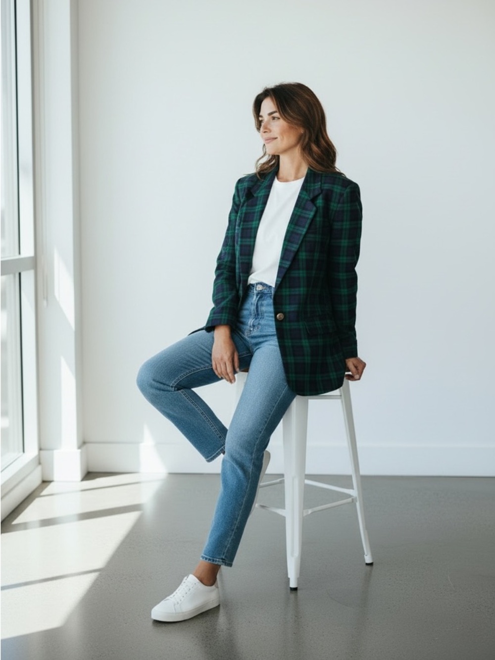 Vtg‎ David Brooks Womens Blazer 12 Blue Green Tartan Plaid Worsted Wool Made USA